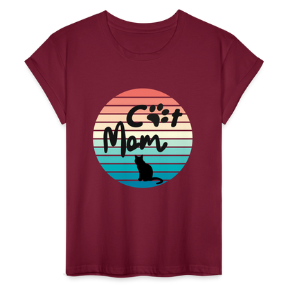 Frauen Oversize T-Shirt - Cat Mom - Bordeaux