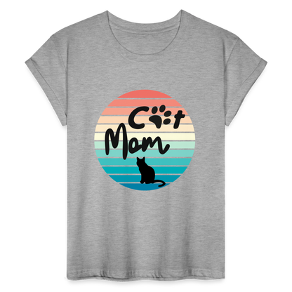 Frauen Oversize T-Shirt - Cat Mom - Grau meliert