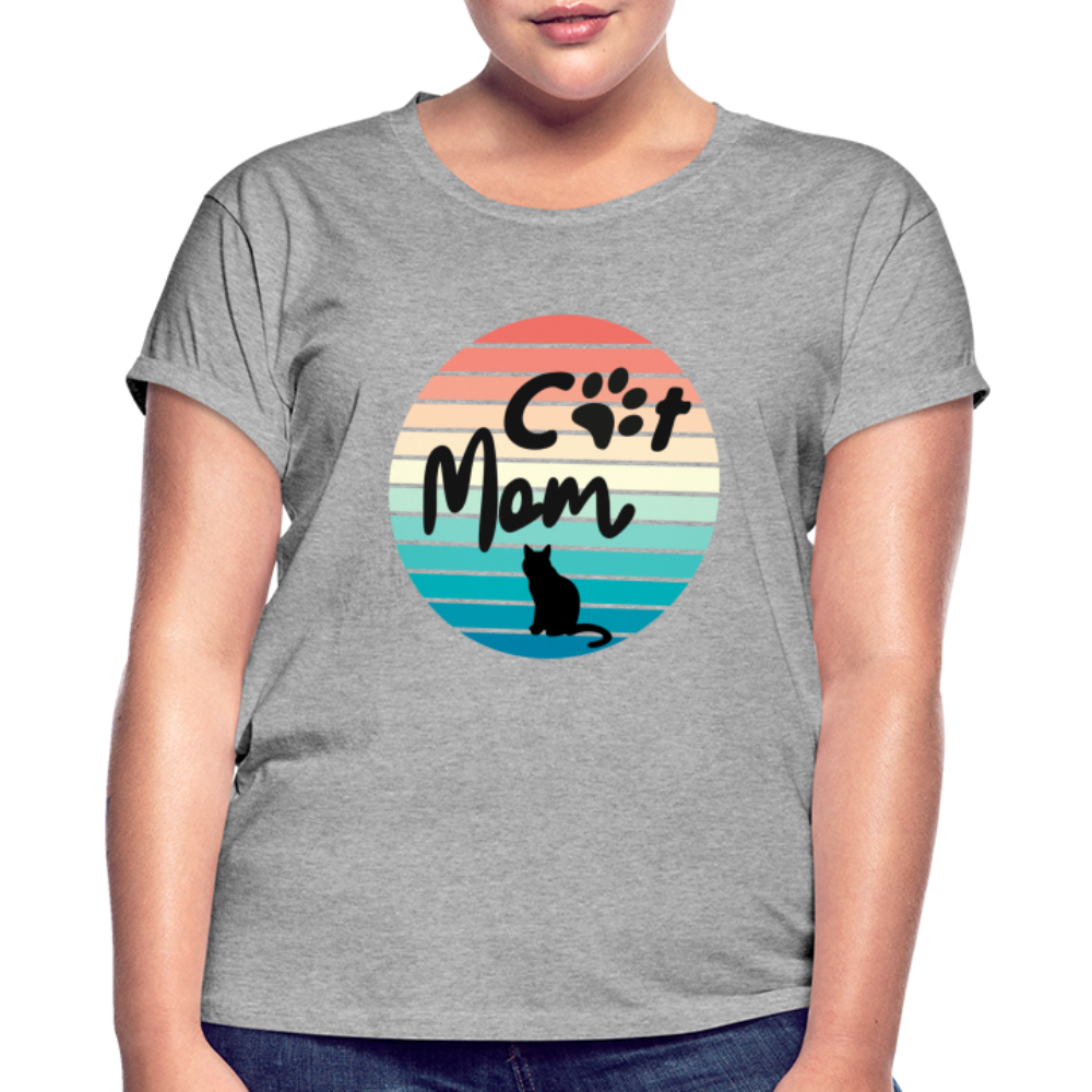 Frauen Oversize T-Shirt - Cat Mom - Grau meliert