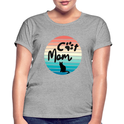 Frauen Oversize T-Shirt - Cat Mom - Grau meliert