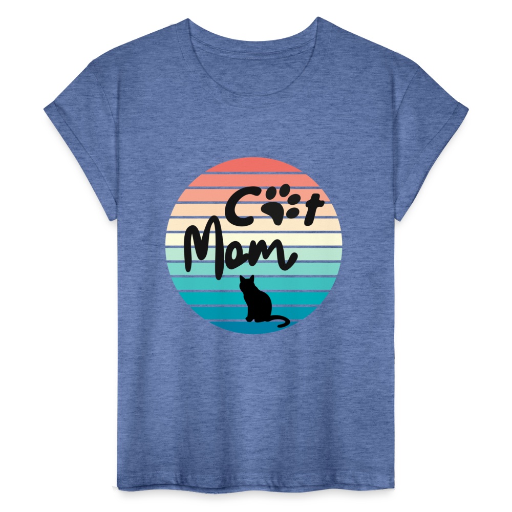 Frauen Oversize T-Shirt - Cat Mom - Denim meliert