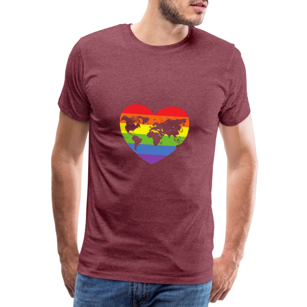 Männer Premium T-Shirt - Herz lgbt - Bordeauxrot meliert