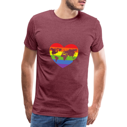 Männer Premium T-Shirt - Herz lgbt - Bordeauxrot meliert