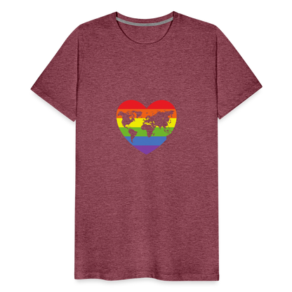 Männer Premium T-Shirt - Herz lgbt - Bordeauxrot meliert