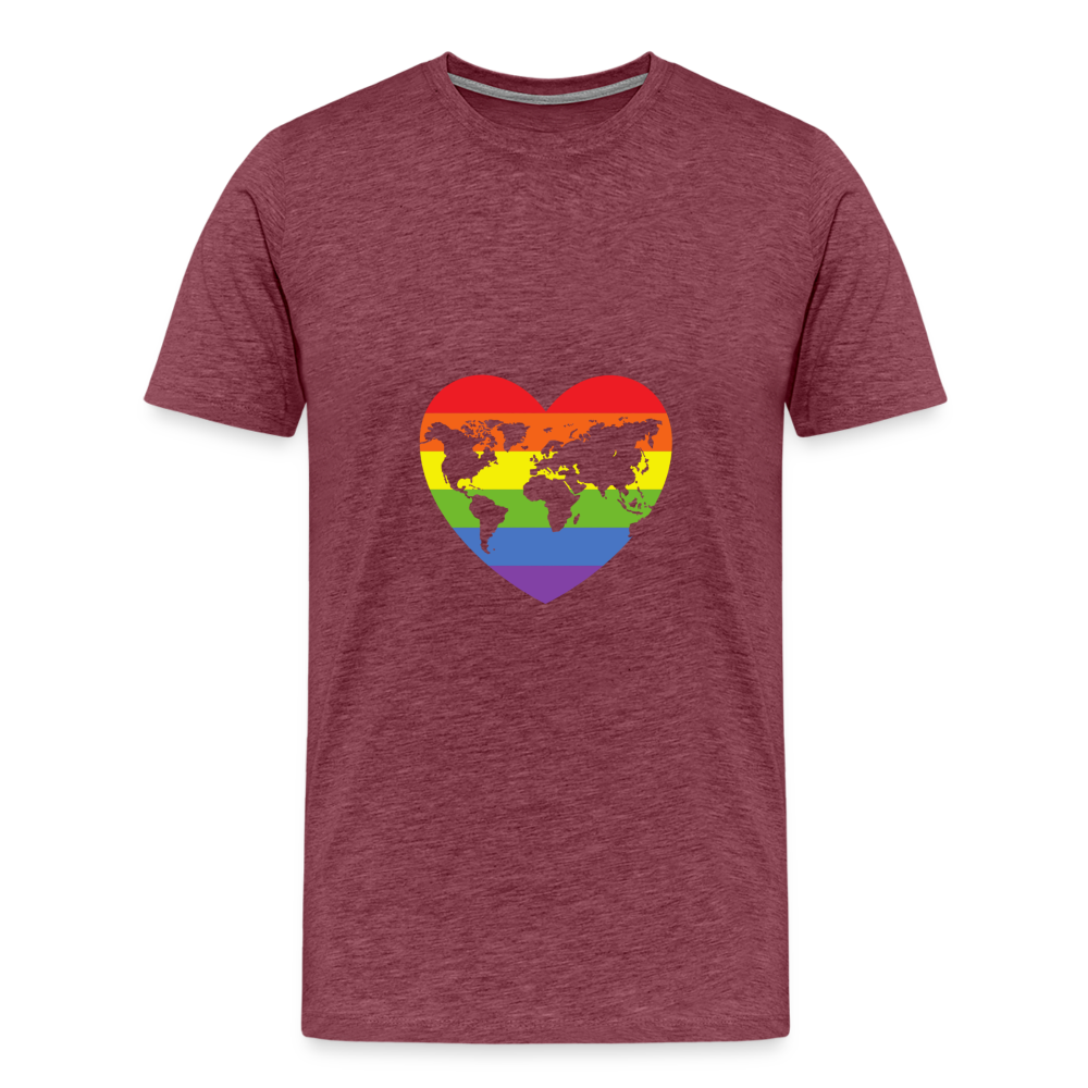 Männer Premium T-Shirt - Herz lgbt - Bordeauxrot meliert