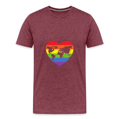 Männer Premium T-Shirt - Herz lgbt - Bordeauxrot meliert