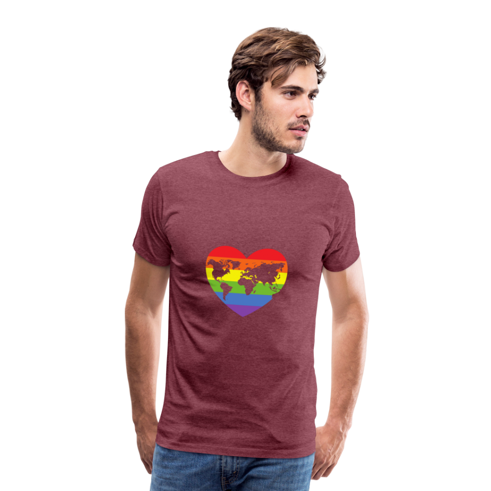 Männer Premium T-Shirt - Herz lgbt - Bordeauxrot meliert