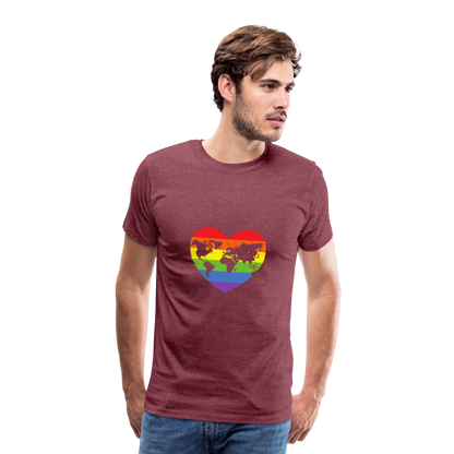 Männer Premium T-Shirt - Herz lgbt - Bordeauxrot meliert