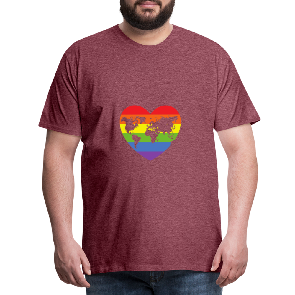 Männer Premium T-Shirt - Herz lgbt - Bordeauxrot meliert