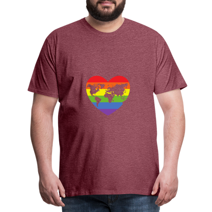 Männer Premium T-Shirt - Herz lgbt - Bordeauxrot meliert