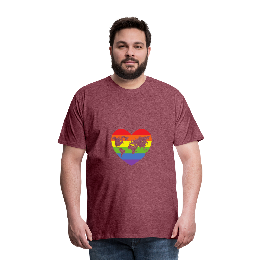 Männer Premium T-Shirt - Herz lgbt - Bordeauxrot meliert