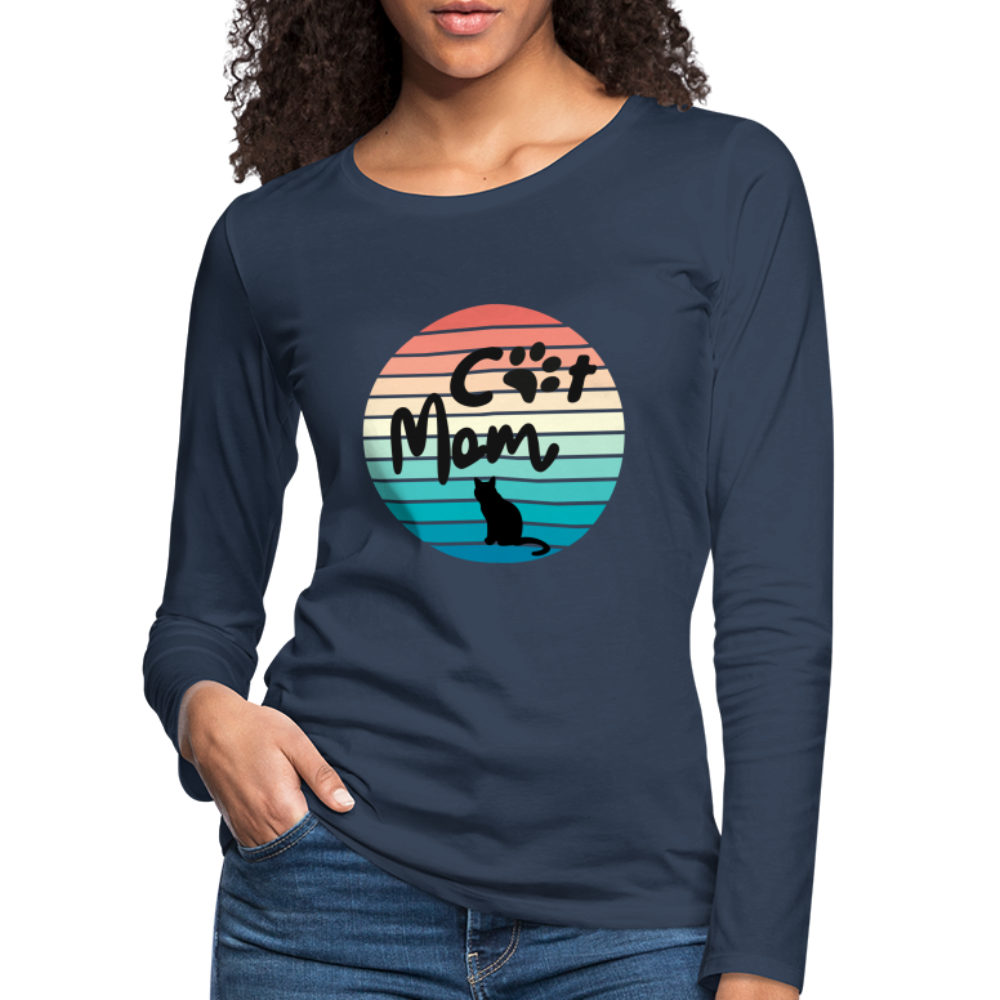 Frauen Premium Langarmshirt  - Cat Mom - Navy