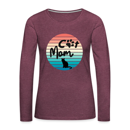 Frauen Premium Langarmshirt  - Cat Mom - Bordeauxrot meliert