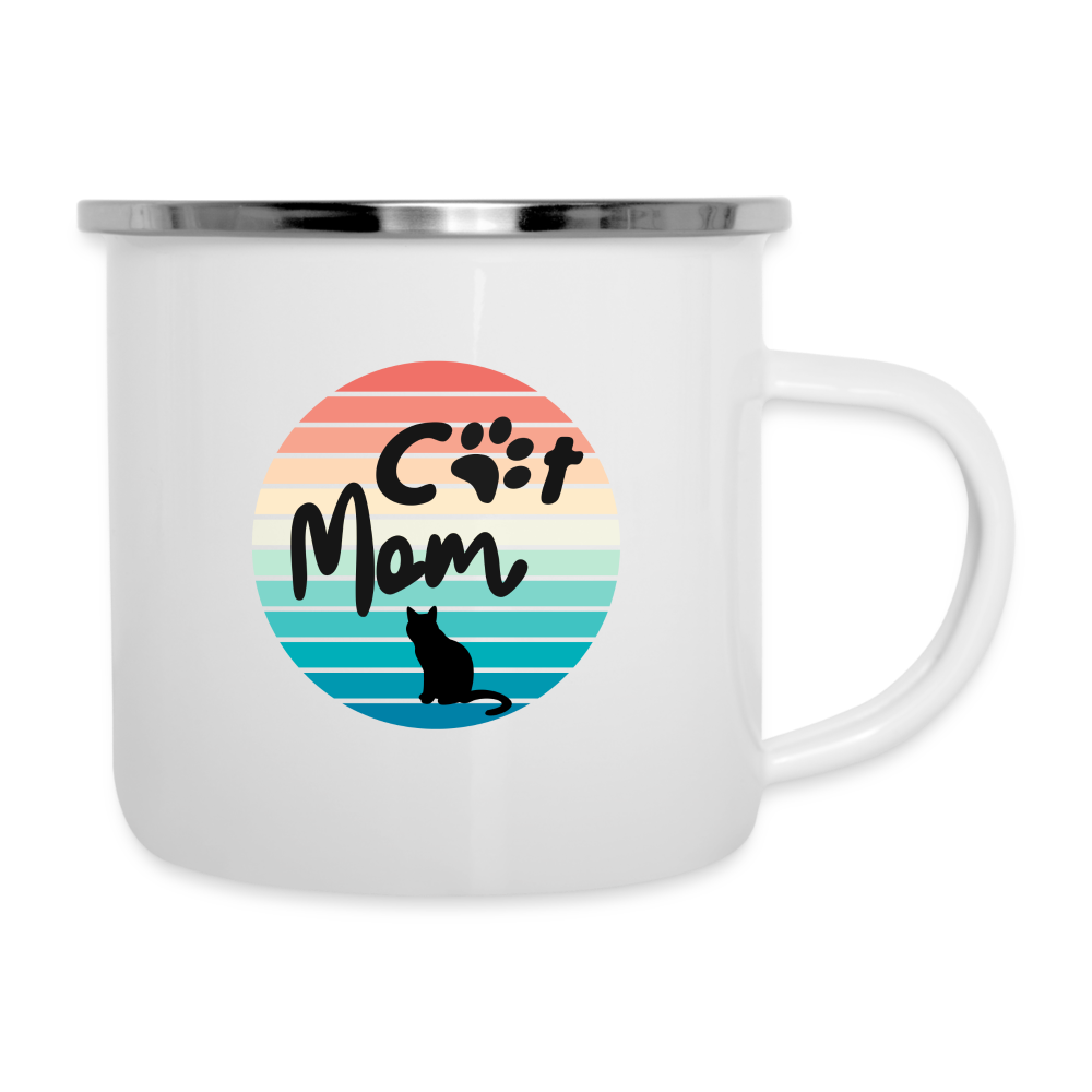 Emaille-Tasse - Cat Mom - weiß