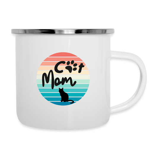 Emaille-Tasse - Cat Mom - weiß