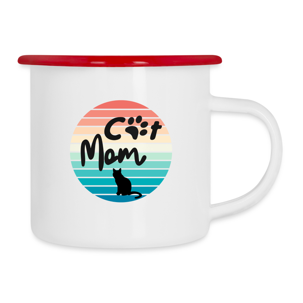 Emaille-Tasse - Cat Mom - Weiß/Rot