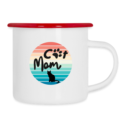 Emaille-Tasse - Cat Mom - Weiß/Rot