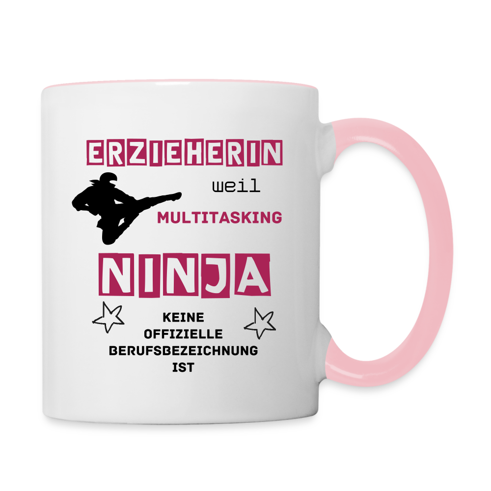 Tasse zweifarbig - Ninja Erzieherin - Weiß/Pink