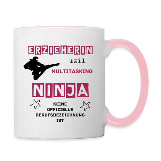 Tasse zweifarbig - Ninja Erzieherin - Weiß/Pink