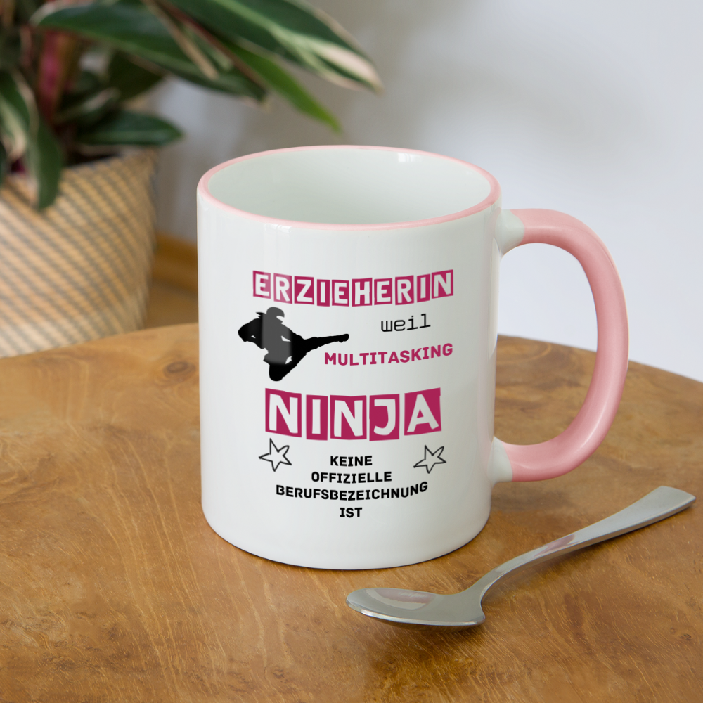 Tasse zweifarbig - Ninja Erzieherin - Weiß/Pink