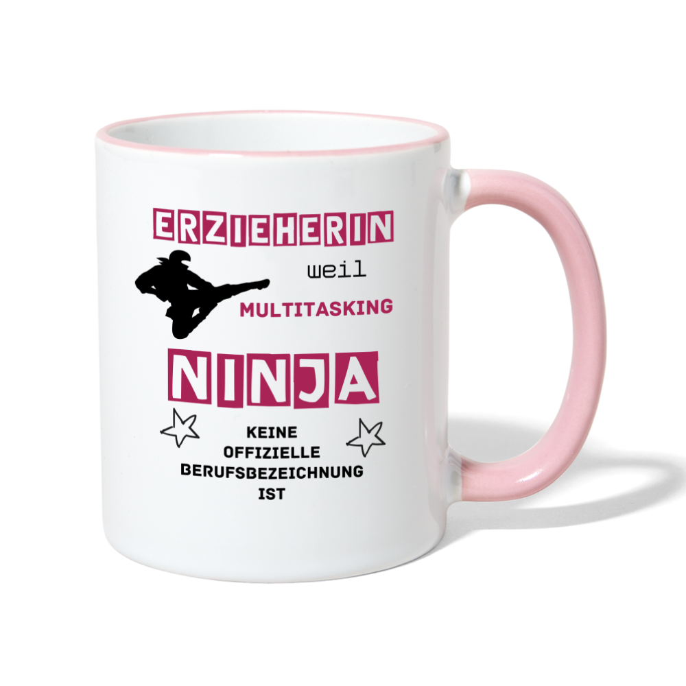 Tasse zweifarbig - Ninja Erzieherin - Weiß/Pink