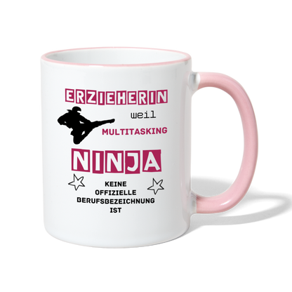 Tasse zweifarbig - Ninja Erzieherin - Weiß/Pink