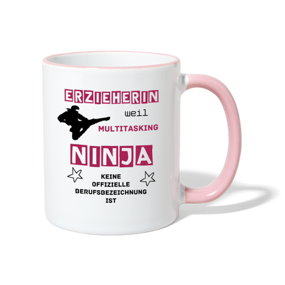 Tasse zweifarbig - Ninja Erzieherin - Weiß/Pink