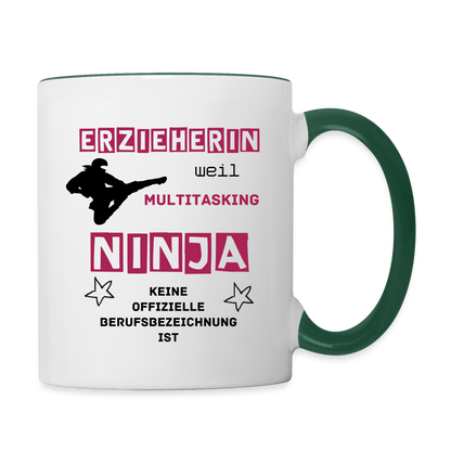 Tasse zweifarbig - Ninja Erzieherin - Weiß/Dunkelgrün