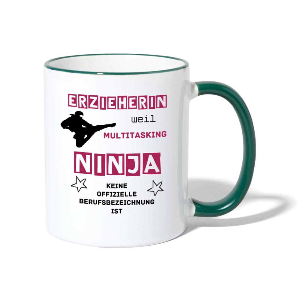 Tasse zweifarbig - Ninja Erzieherin - Weiß/Dunkelgrün