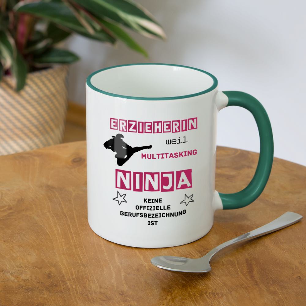 Tasse zweifarbig - Ninja Erzieherin - Weiß/Dunkelgrün