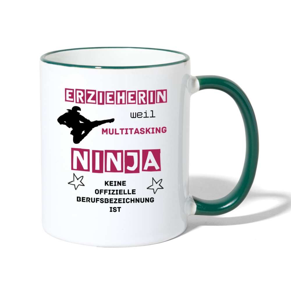 Tasse zweifarbig - Ninja Erzieherin - Weiß/Dunkelgrün