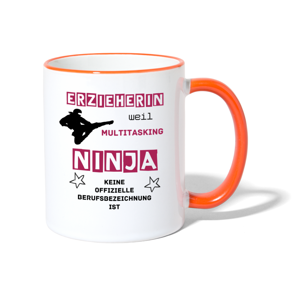 Tasse zweifarbig - Ninja Erzieherin - Weiß/Orange