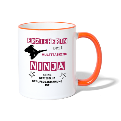 Tasse zweifarbig - Ninja Erzieherin - Weiß/Orange