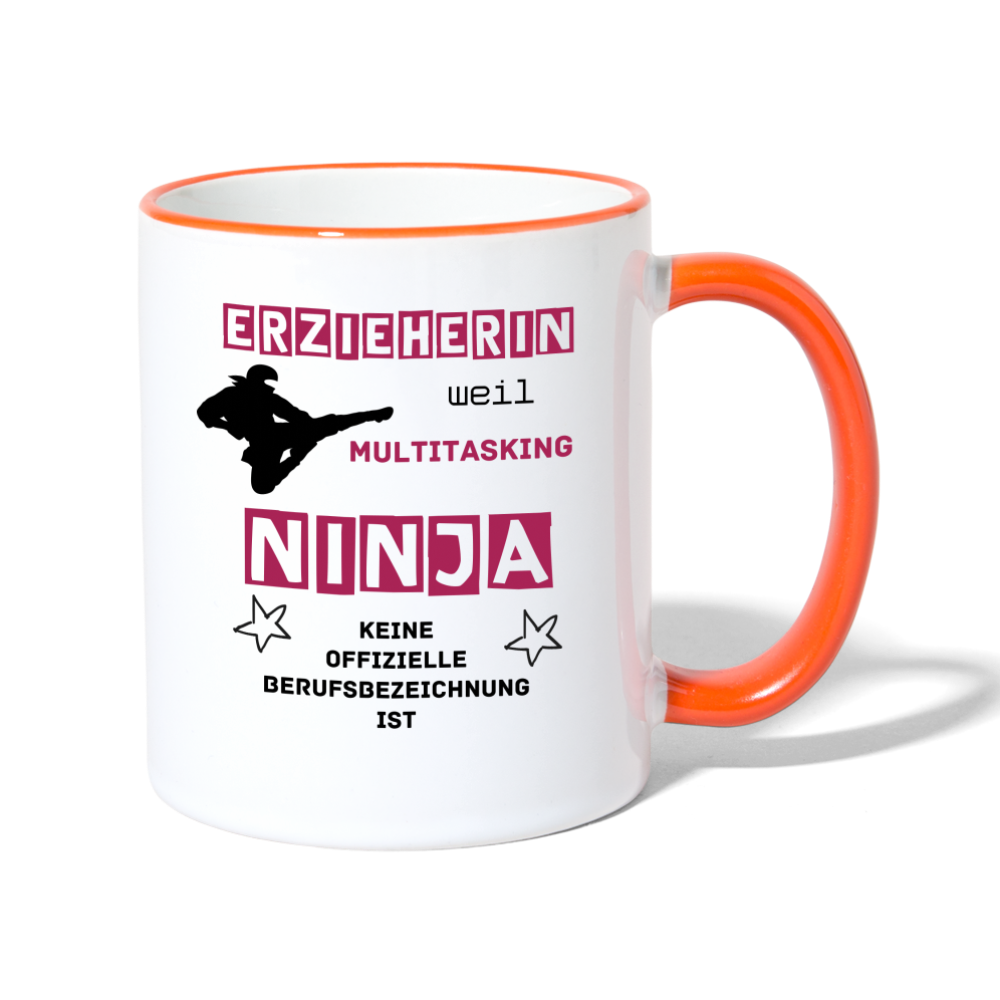 Tasse zweifarbig - Ninja Erzieherin - Weiß/Orange