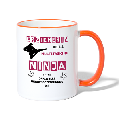 Tasse zweifarbig - Ninja Erzieherin - Weiß/Orange