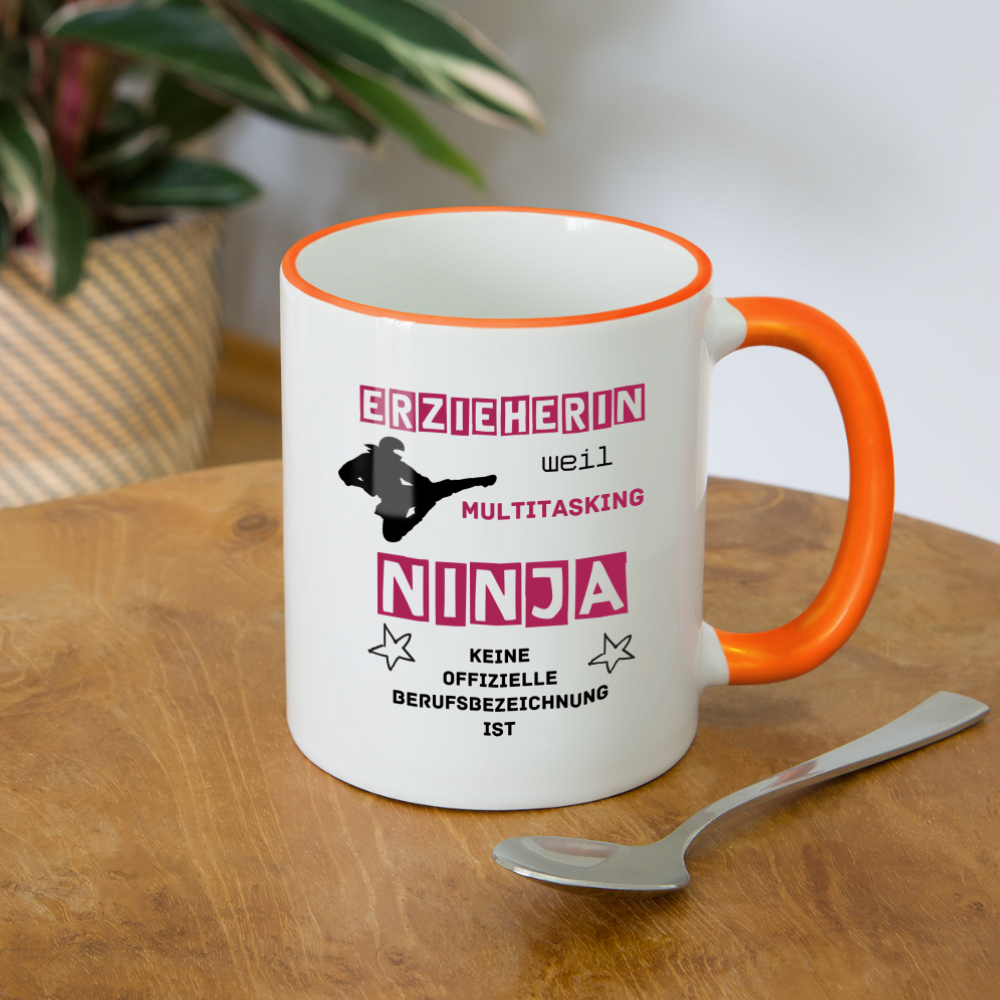 Tasse zweifarbig - Ninja Erzieherin - Weiß/Orange