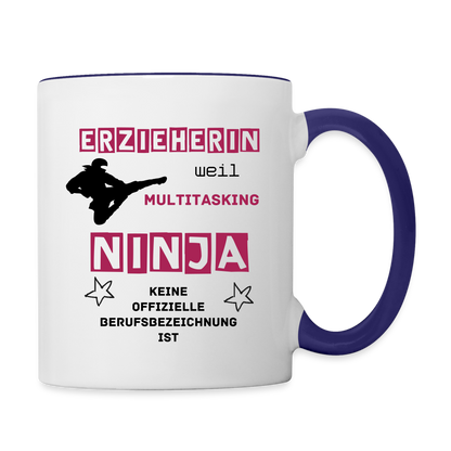 Tasse zweifarbig - Ninja Erzieherin - Weiß/Kobaltblau