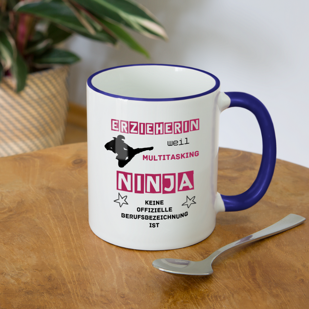 Tasse zweifarbig - Ninja Erzieherin - Weiß/Kobaltblau