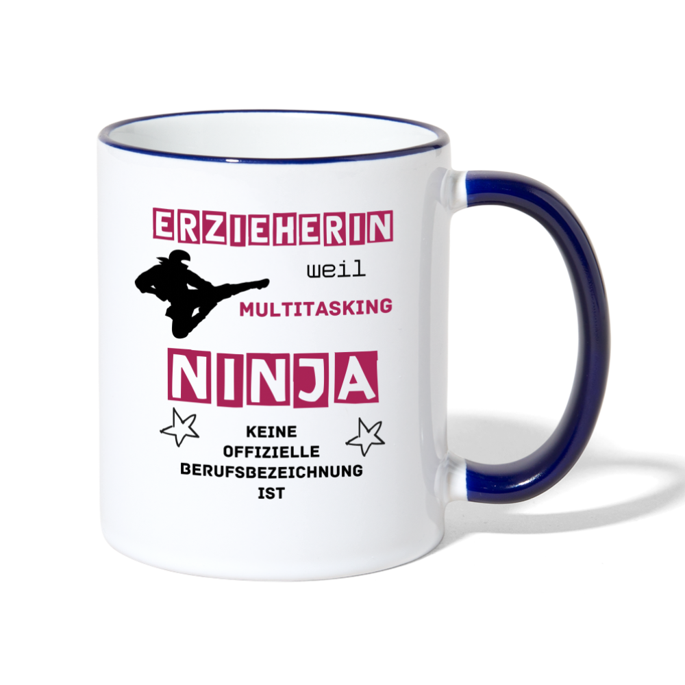 Tasse zweifarbig - Ninja Erzieherin - Weiß/Kobaltblau