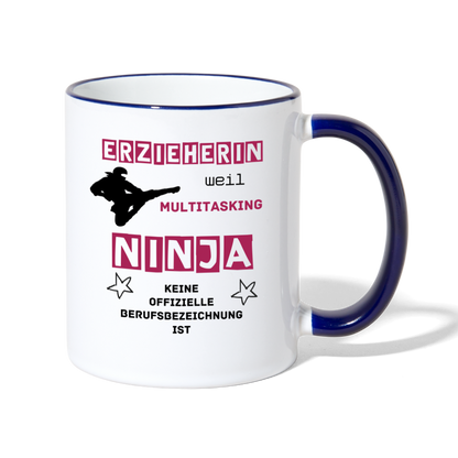 Tasse zweifarbig - Ninja Erzieherin - Weiß/Kobaltblau