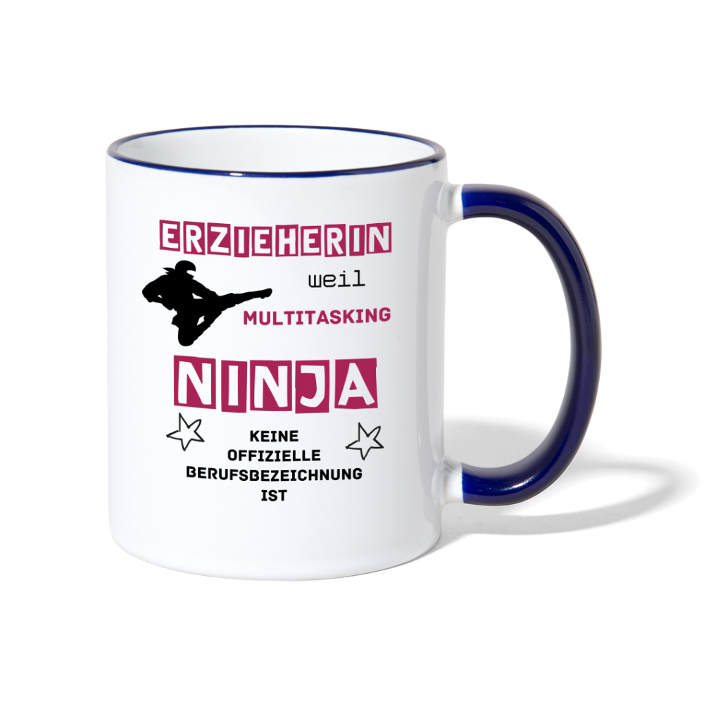 Tasse zweifarbig - Ninja Erzieherin - Weiß/Kobaltblau