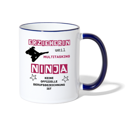 Tasse zweifarbig - Ninja Erzieherin - Weiß/Kobaltblau