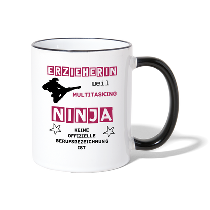 Tasse zweifarbig - Ninja Erzieherin - Weiß/Schwarz