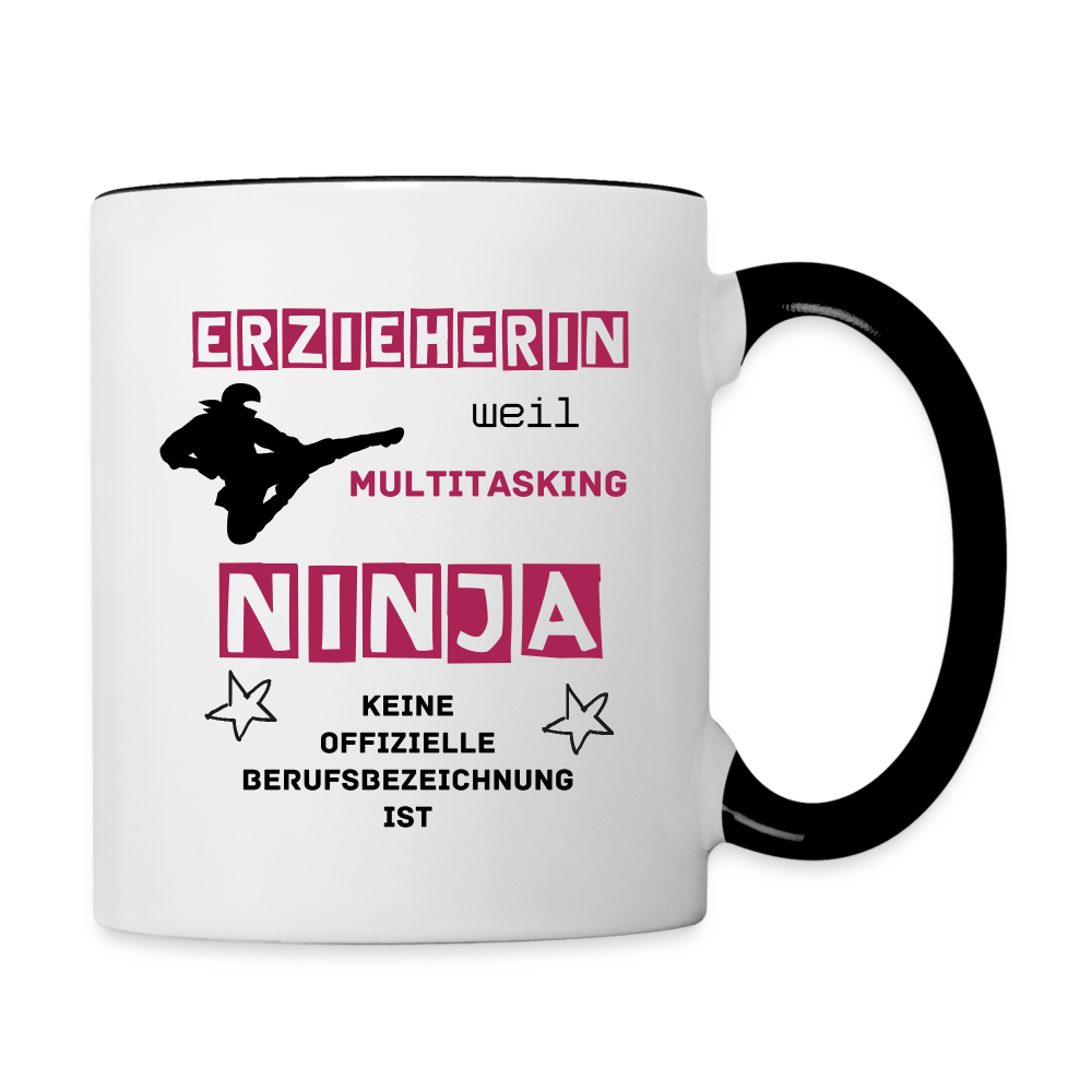 Tasse zweifarbig - Ninja Erzieherin - Weiß/Schwarz