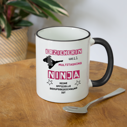 Tasse zweifarbig - Ninja Erzieherin - Weiß/Schwarz