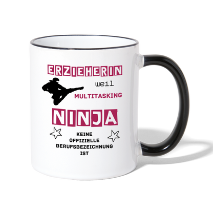 Tasse zweifarbig - Ninja Erzieherin - Weiß/Schwarz