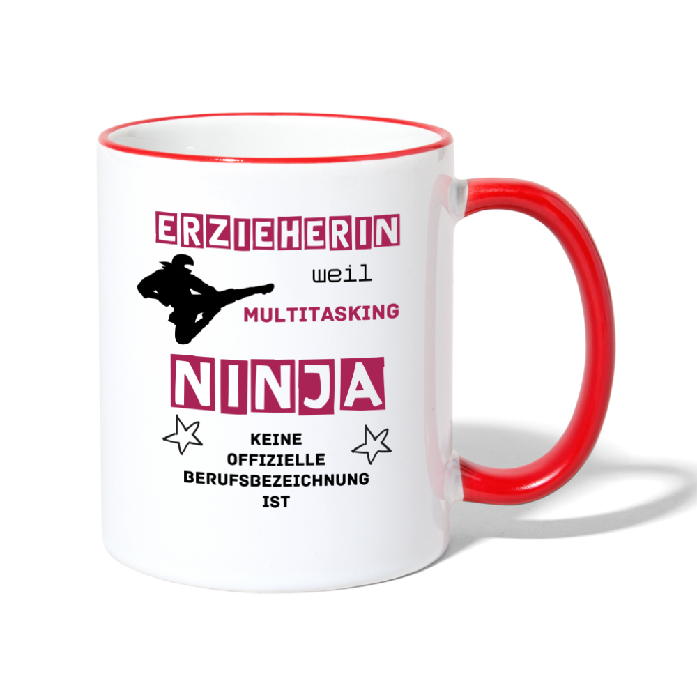 Tasse zweifarbig - Ninja Erzieherin - Weiß/Rot