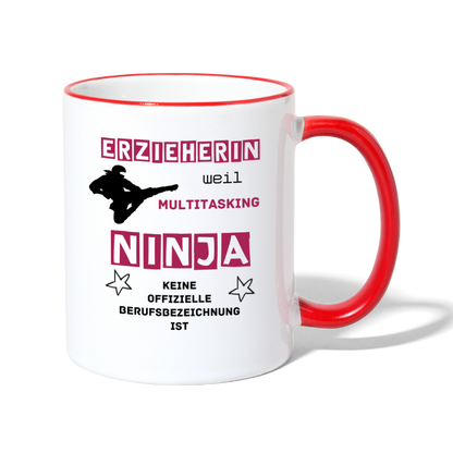 Tasse zweifarbig - Ninja Erzieherin - Weiß/Rot