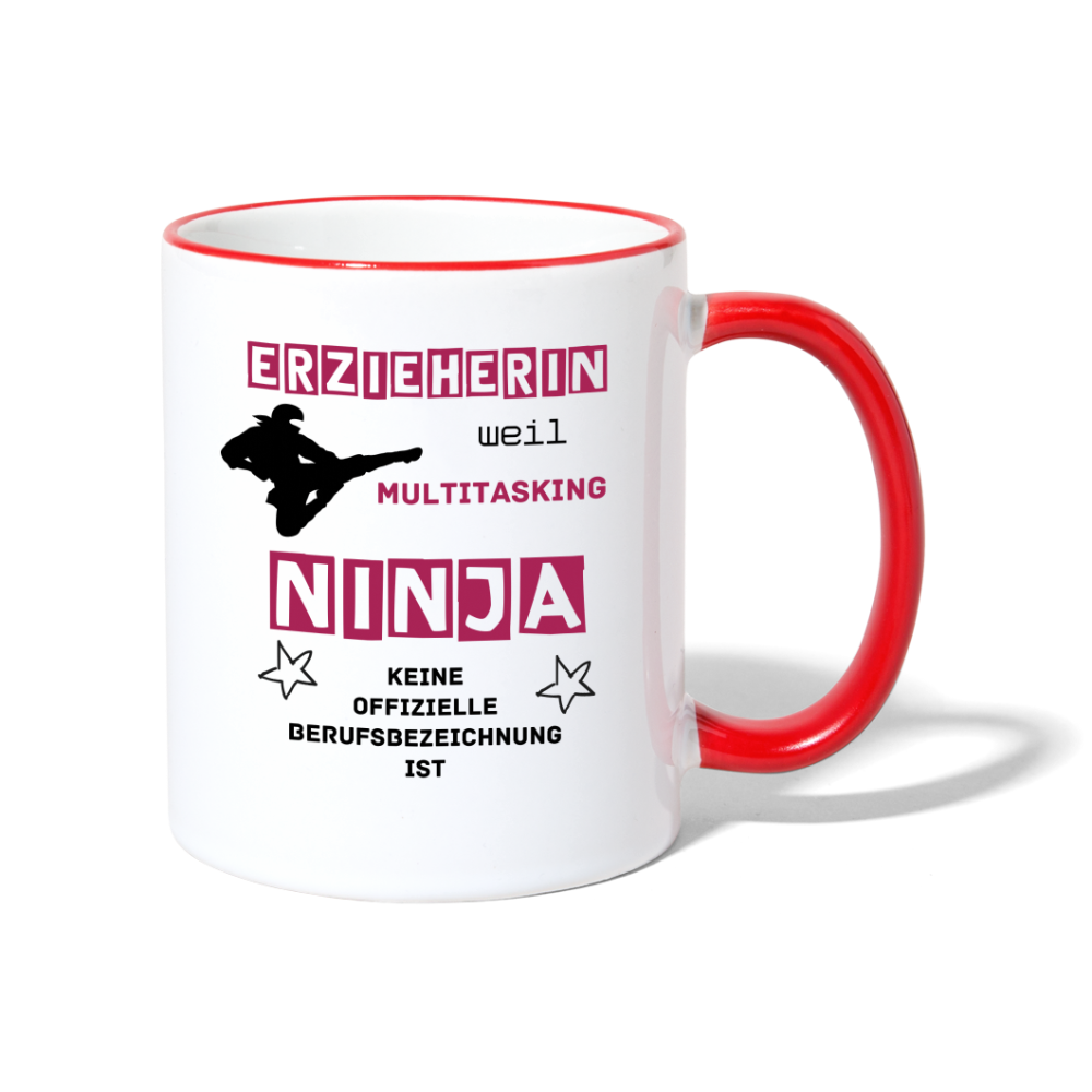 Tasse zweifarbig - Ninja Erzieherin - Weiß/Rot