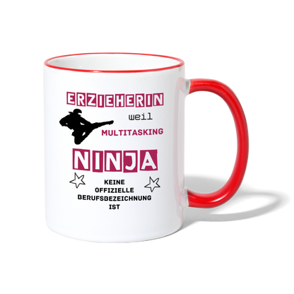 Tasse zweifarbig - Ninja Erzieherin - Weiß/Rot